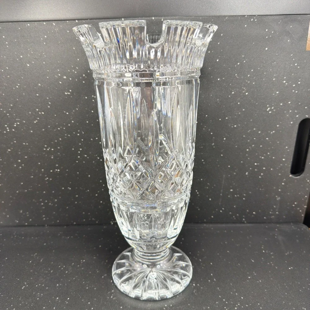 Waterford Crystal Romance of Ireland Vase 11 Inch Scalloped Rim Footed Clear VTG
